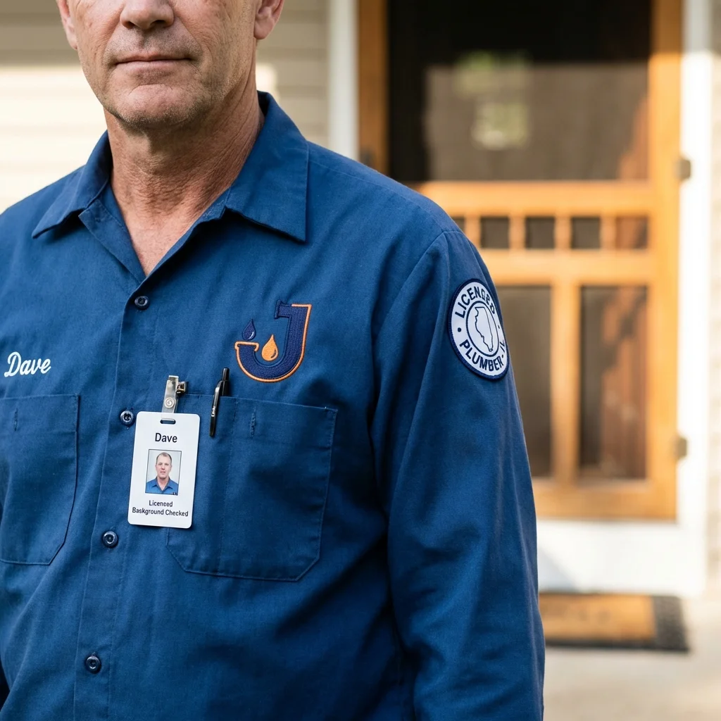 Licensed plumber showing ID badge in South Glens Falls, NY