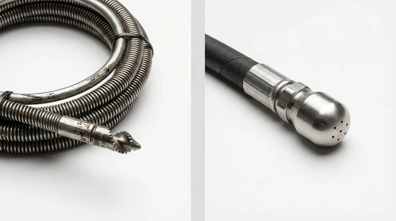 Drain snake cable and hydro jetting nozzle used for drain cleaning in South Glens Falls, NY