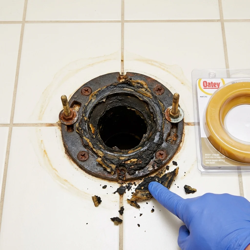 Failed wax ring showing water seepage at the base of a toilet in a South Glens Falls, NY home
