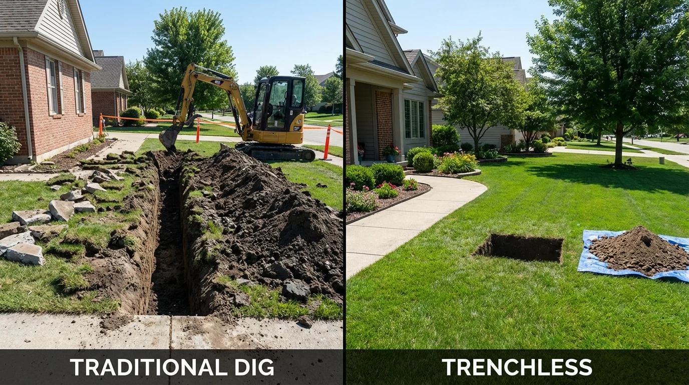 Trenchless sewer repair with minimal yard damage versus traditional excavation in South Glens Falls, NY